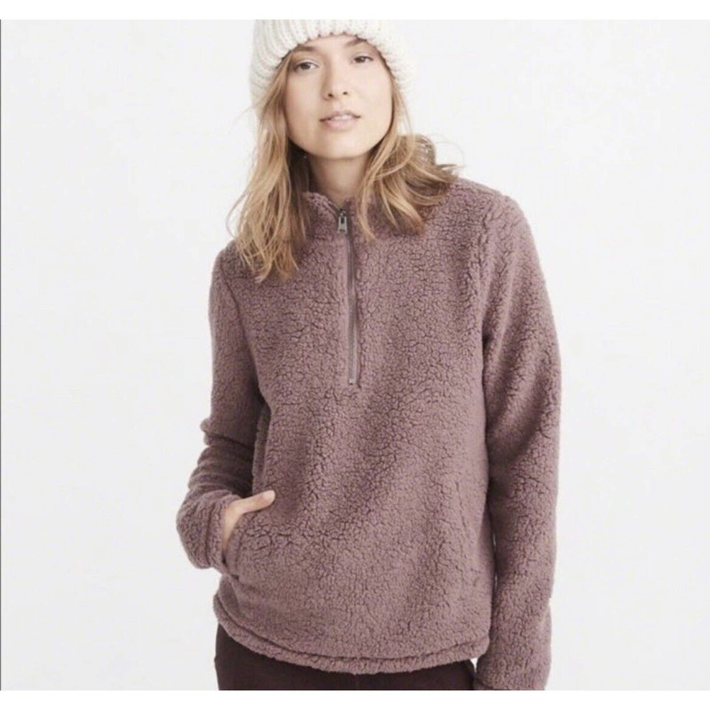 Abercrombie & Fitch 1/4 Zip Pullover Sherpa Jacket - Small- Pink - NWT